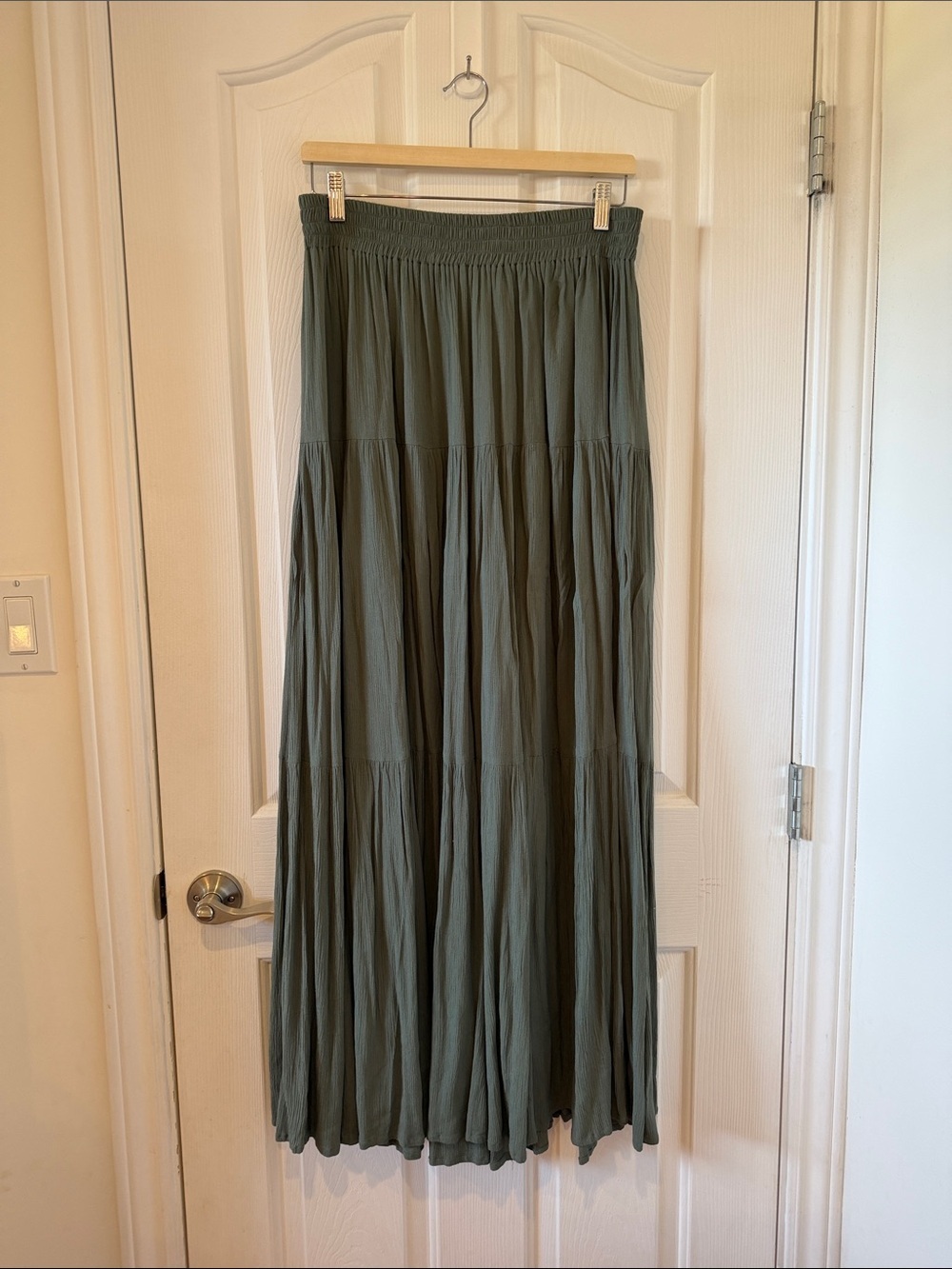 Spice Olive Green Tiered Boho Maxi Skirt M/L